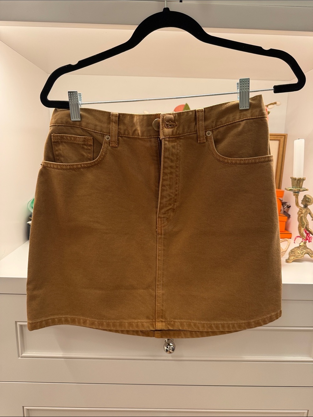 La Ligne Tan Cotton Denim-Style Mini Skirt